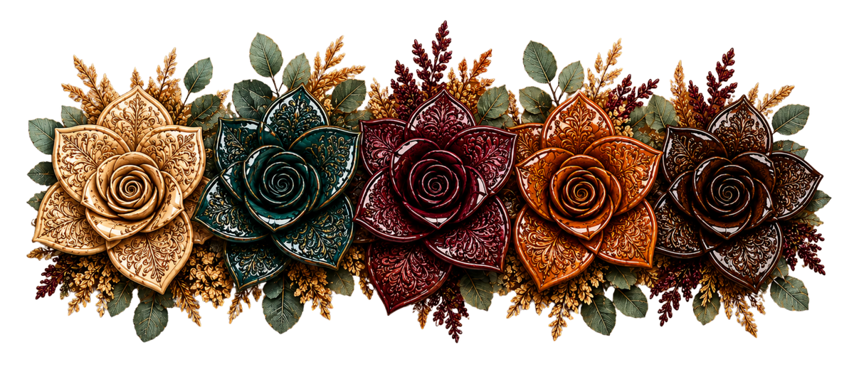 16 OZ - Tooled Fall Flowers - 2