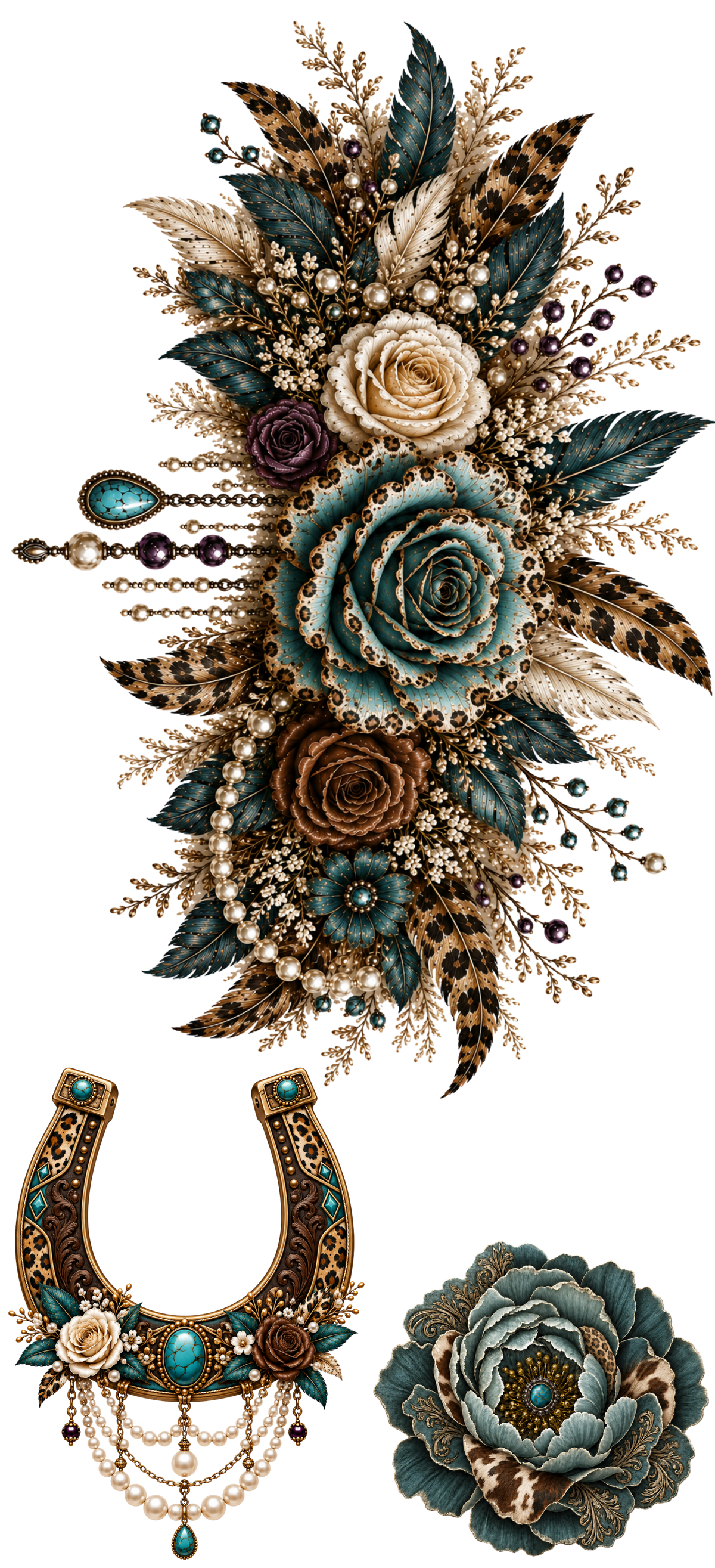 40 OZ - Dusty Turquoise Swag Trio with Horseshoe and Flower