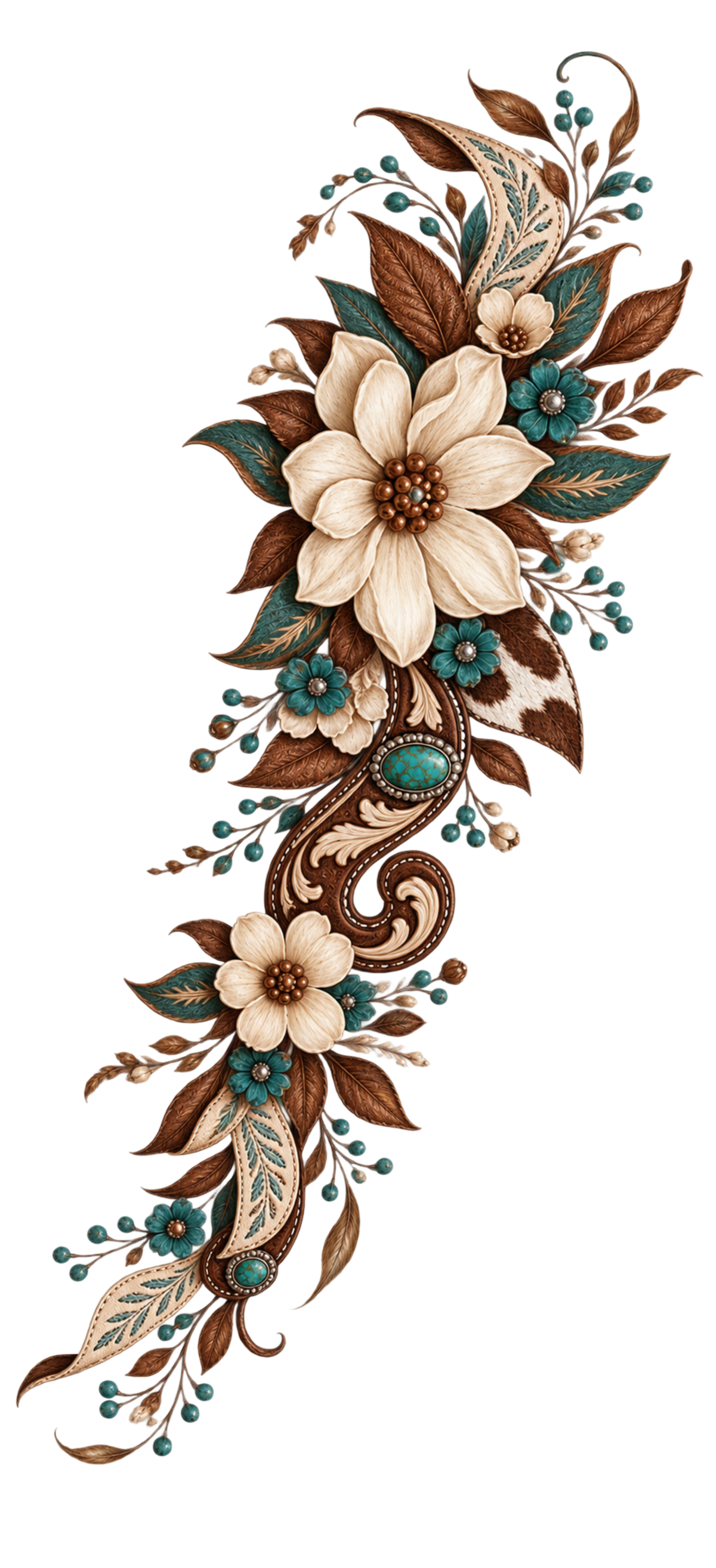 40 OZ - Floral Swag - Ivory & Dusty Turq Filigree