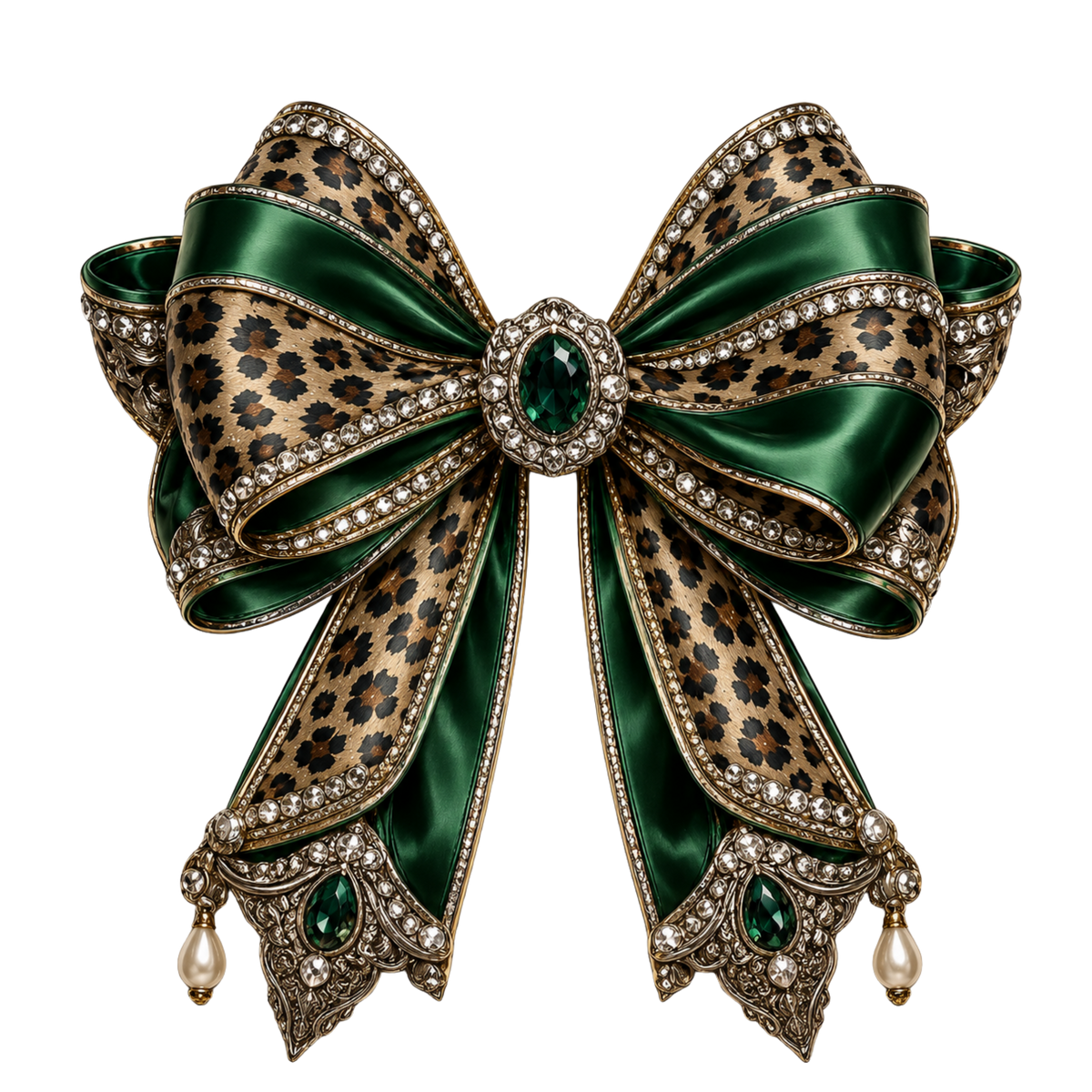 4” Bow - Emerald Green/Leopard Bow