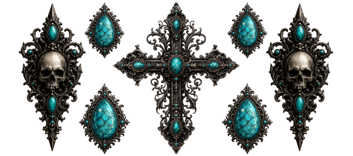 16 Oz Wrap- Grunge/Goth Cross & Skulls w/ Turquoise