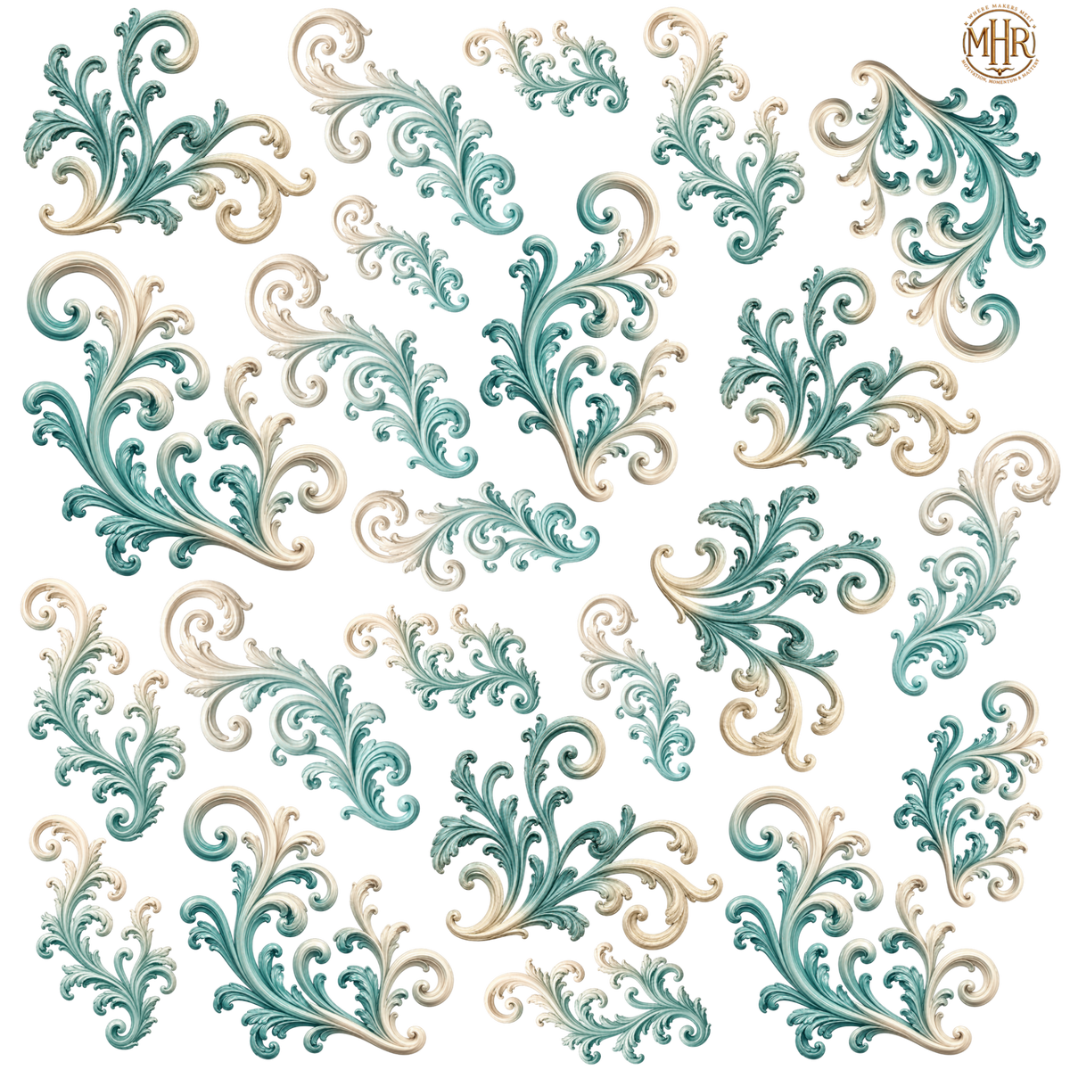 Element - Dusty Teal to Ivory Ombré Filigree - 56