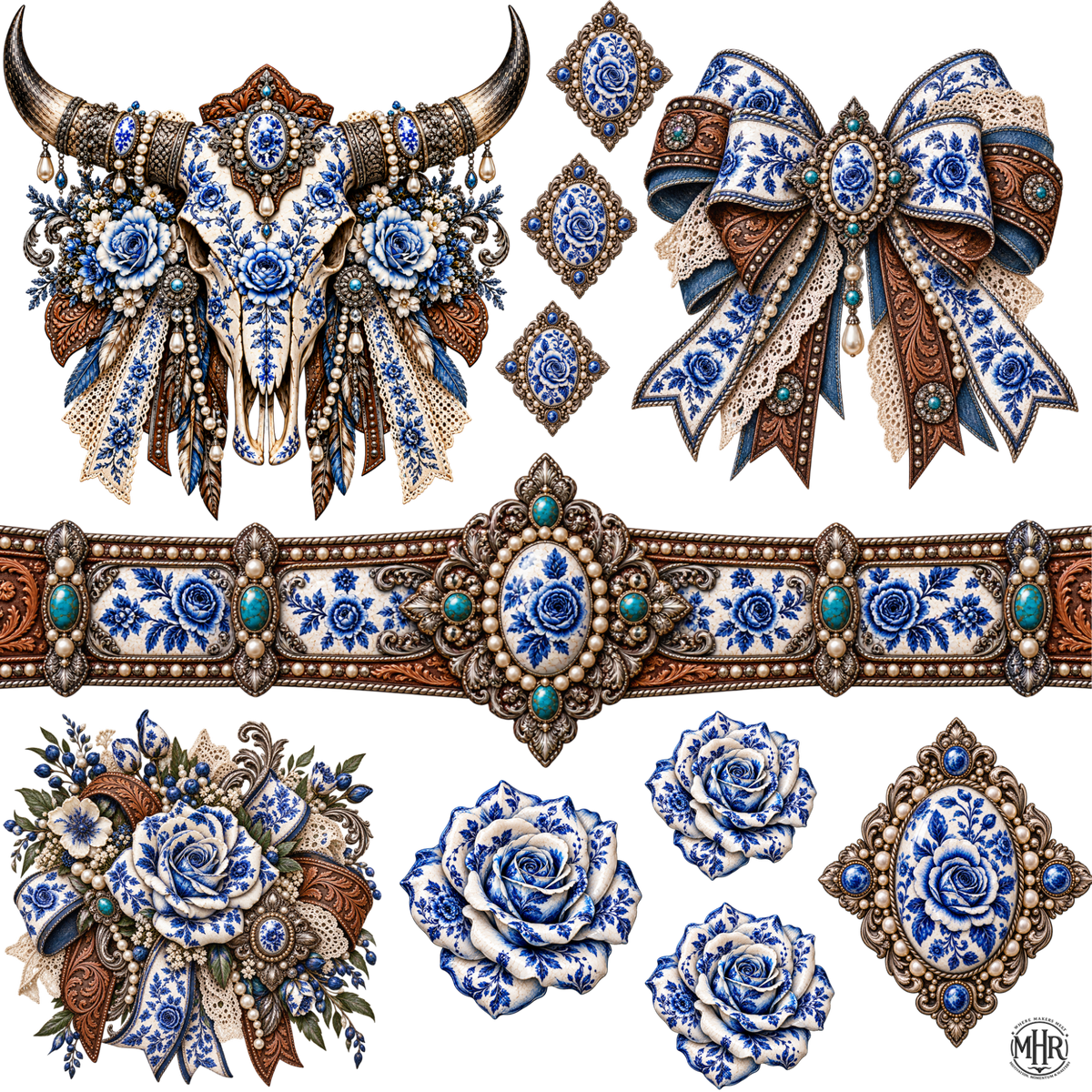 Element - Blue/White Tooled Skull