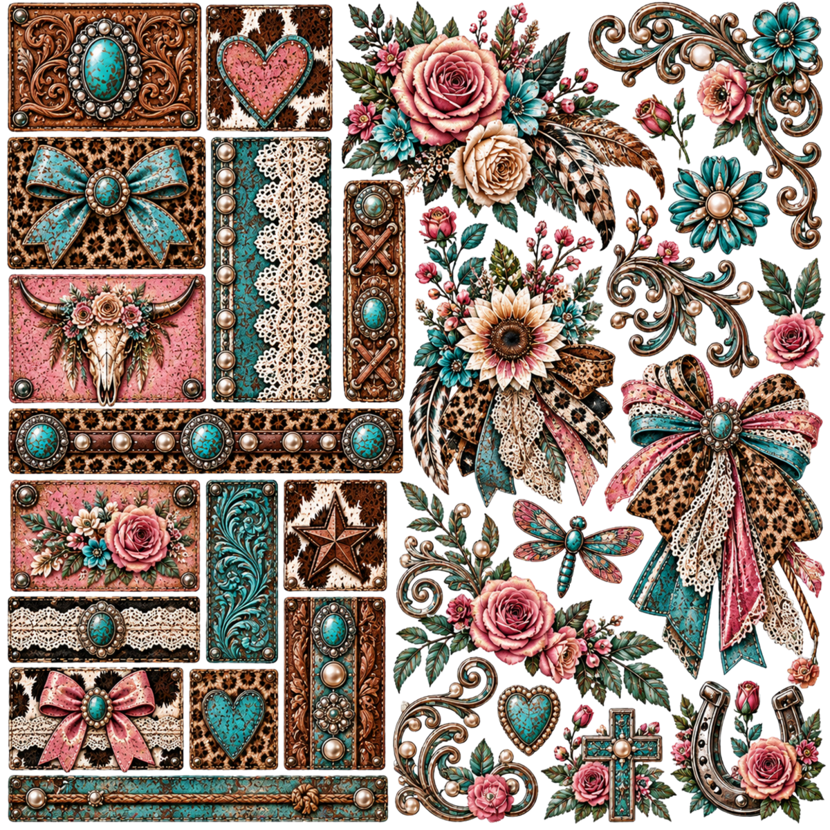 Element - Pink/Turq Patchwork with Floral 2