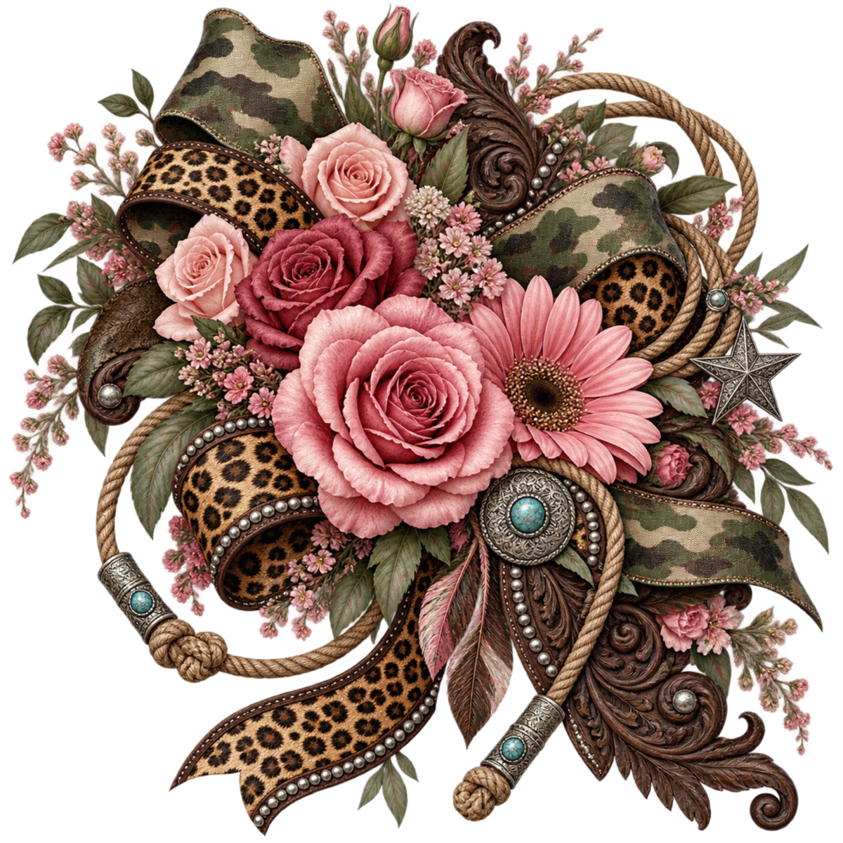 5 Inch - Pink Floral/Camo Bouquet
