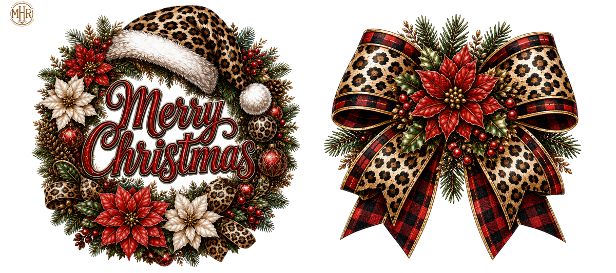 16 OZ Duo - Merry Christmas Wreath w/ Leopard - 8