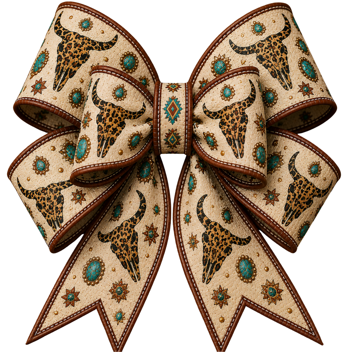 4 Inch Bow - Leopard Skull on Cream - 37