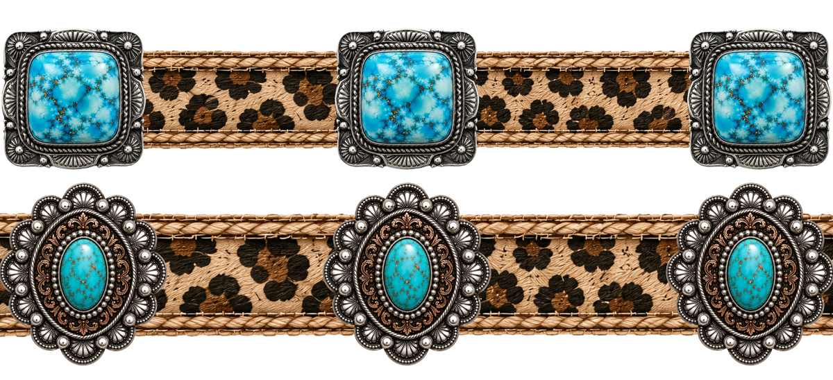 40 Oz - Leopard Turq Concho Belts - 12