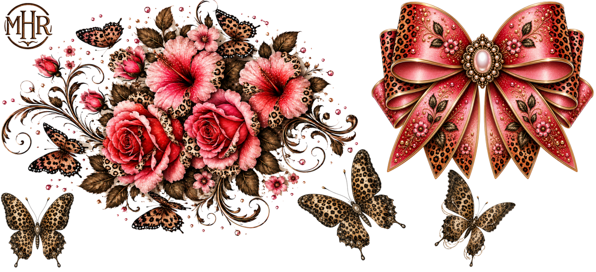 40 OZ Trio - Pink Floral w/ Butterfles and Bow - 13