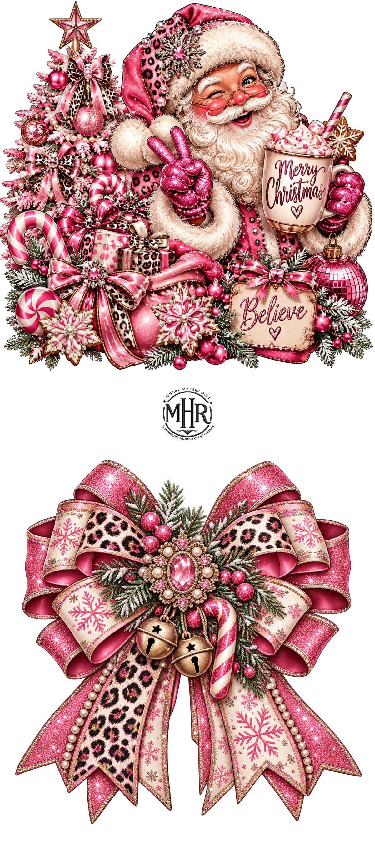 16 OZ Duo - Pink Whimsical Santa