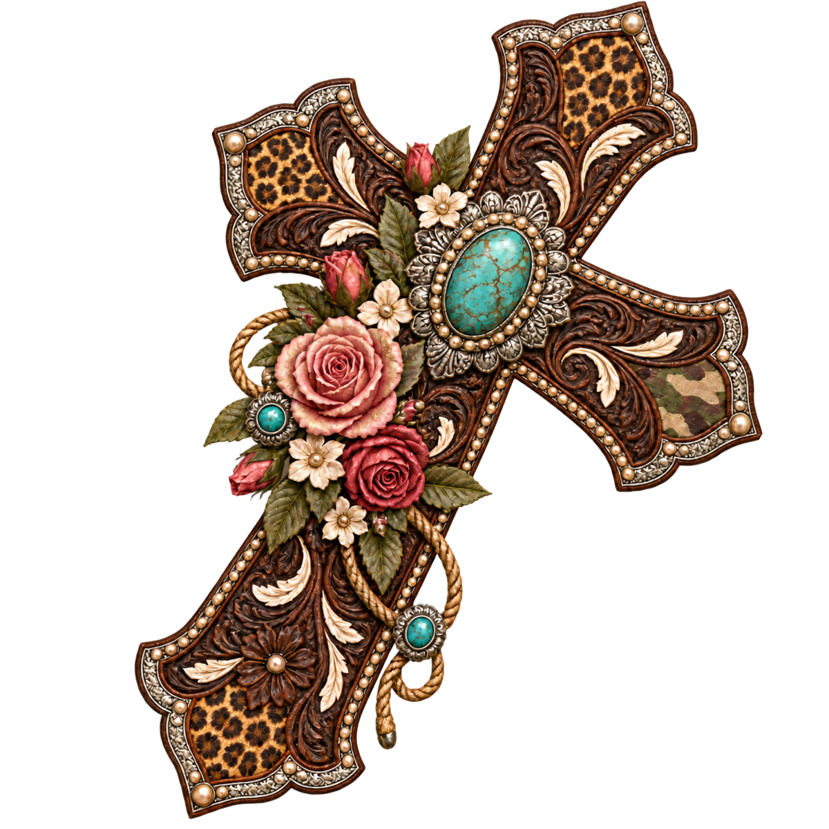 4 Inch - Pink Floral/Camo Cross