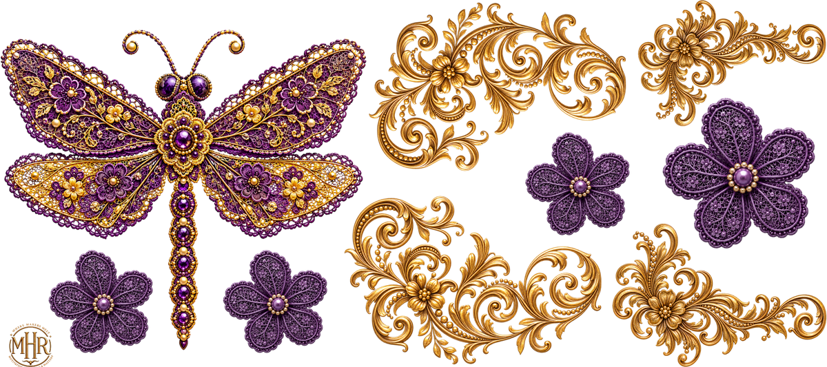 16 OZ Wrap - Purple - Gold - Dragonfly - Filigree