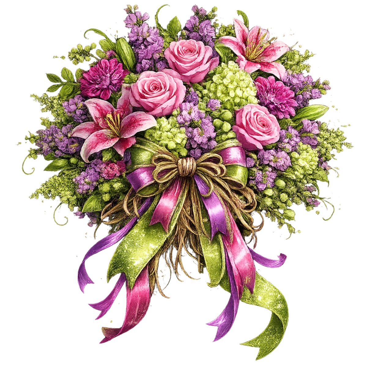 4 Inch Decal - Pink/Green Floral Bouquet - 40