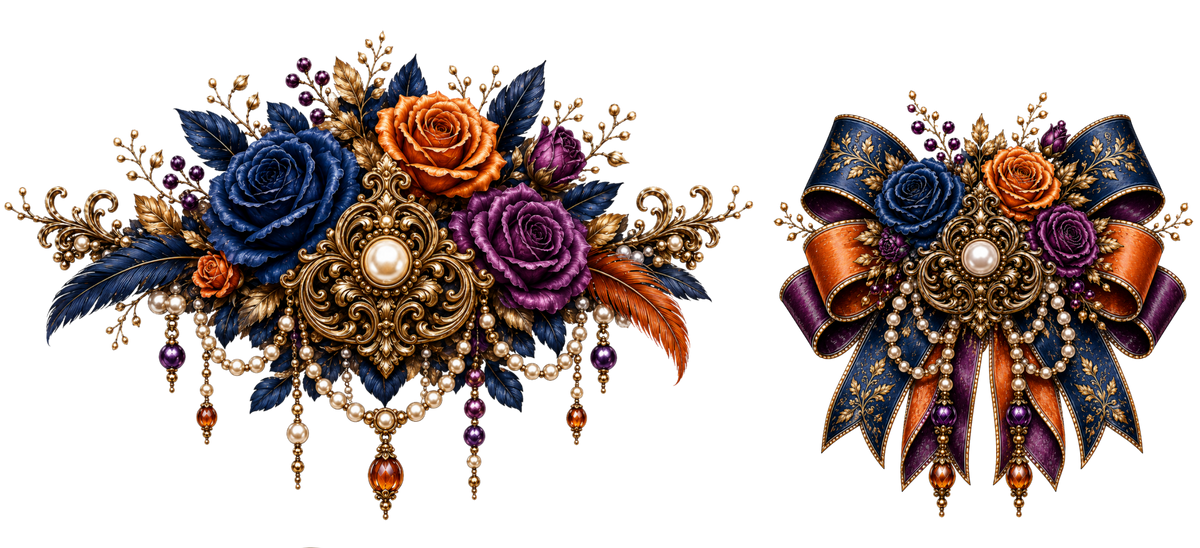 40 OZ Duo - Navy Purple Orange Floral with Bow - 24
