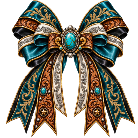4 Inch Bow - Barrel Racer - Turq - Tooled - Filigree