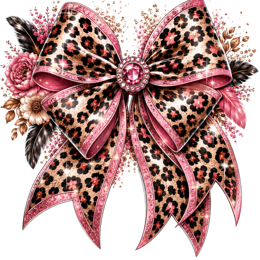 4” Bow - Leopard, Pink Trim, Floral -2