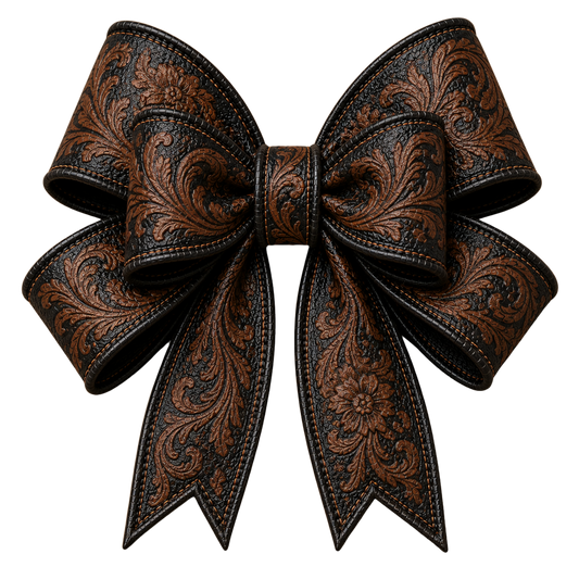 4 Inch Bow - Black w/Brown Tooled - 3