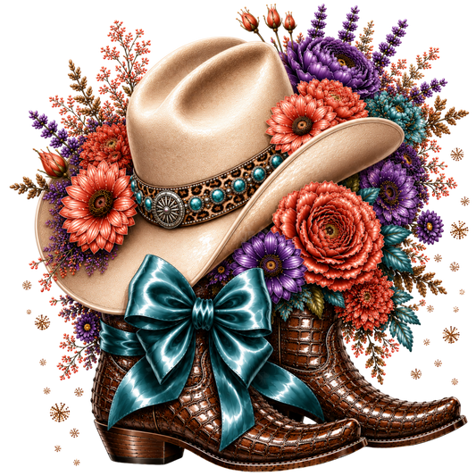 4” Decal,- Cayman Gator Boots with Floral/Teal Bow