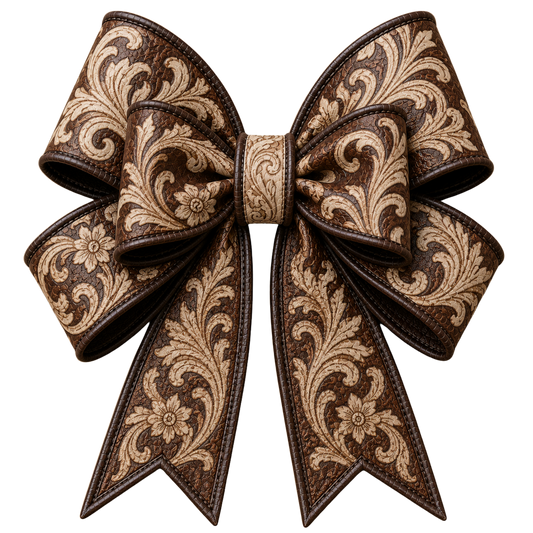 4 Inch Bow - Chocolate/Cream Tooled - 15
