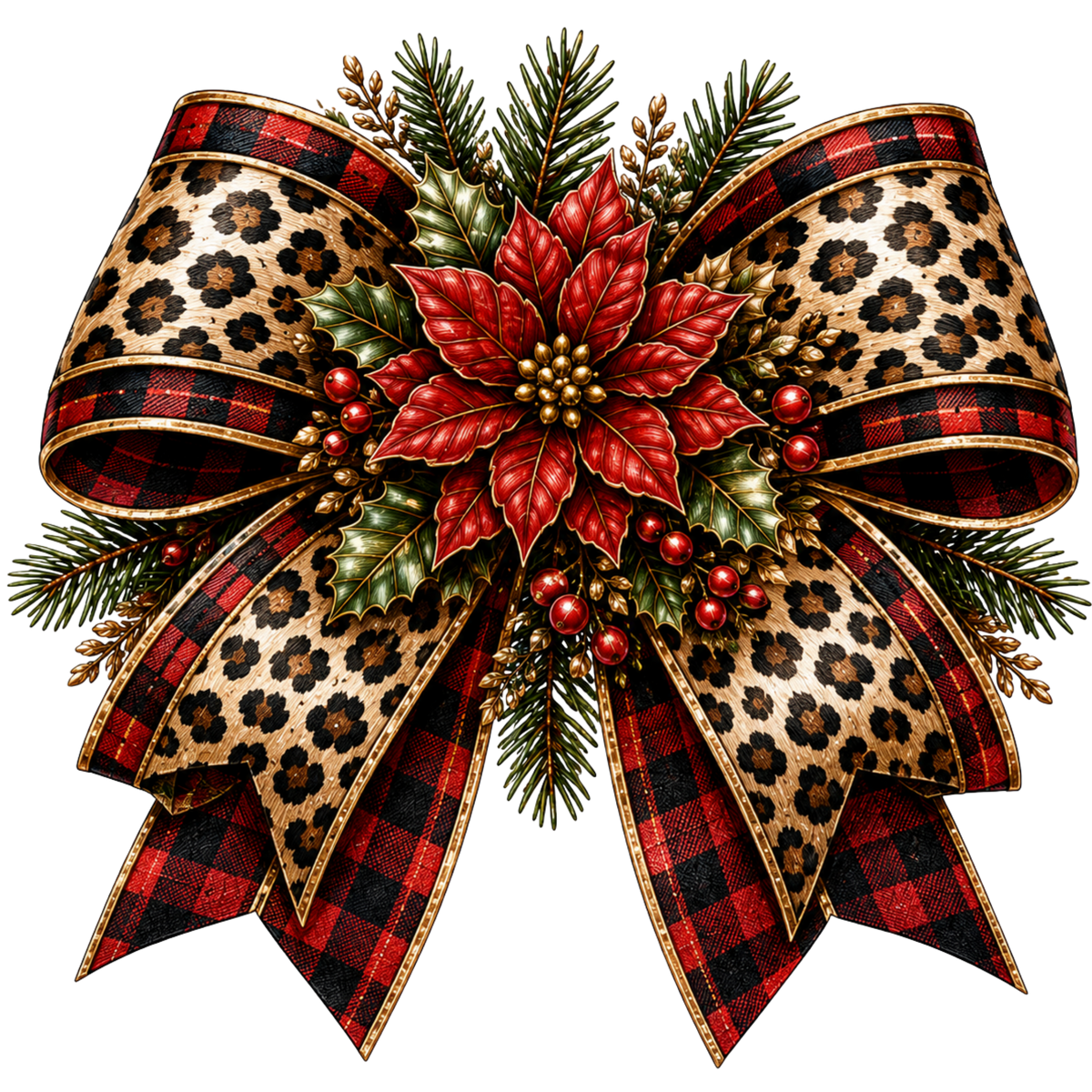 4 Inch Bow - Leopard/Buffalo Plaid - 1