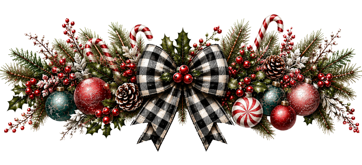 40 OZ Wrap - Christmas Floral w/ Black White Checkered Bow - 1