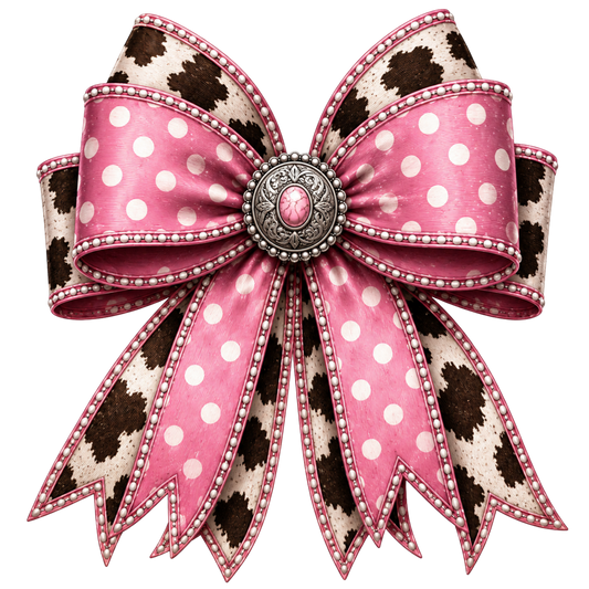 4 Inch Bow - Pink/Cowhide - 19