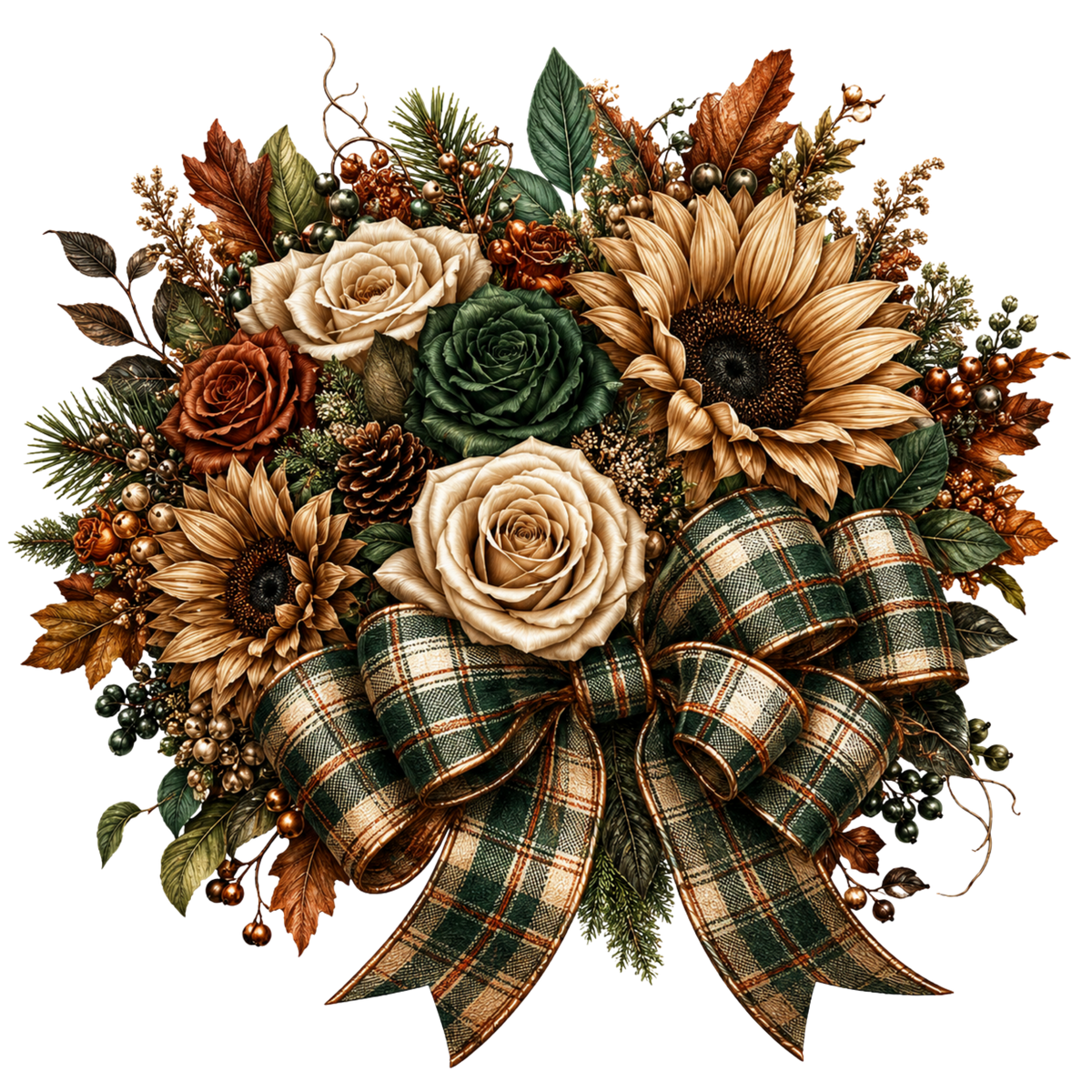 4 Inch - Fall Floral Hunter Plaid Bow