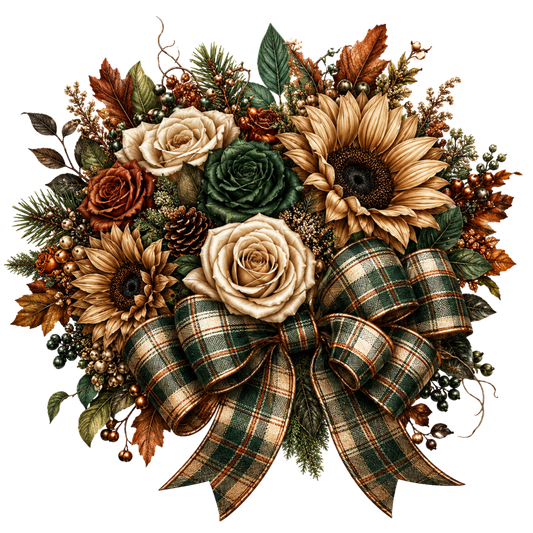 4 Inch - Fall Floral Hunter Plaid Bow