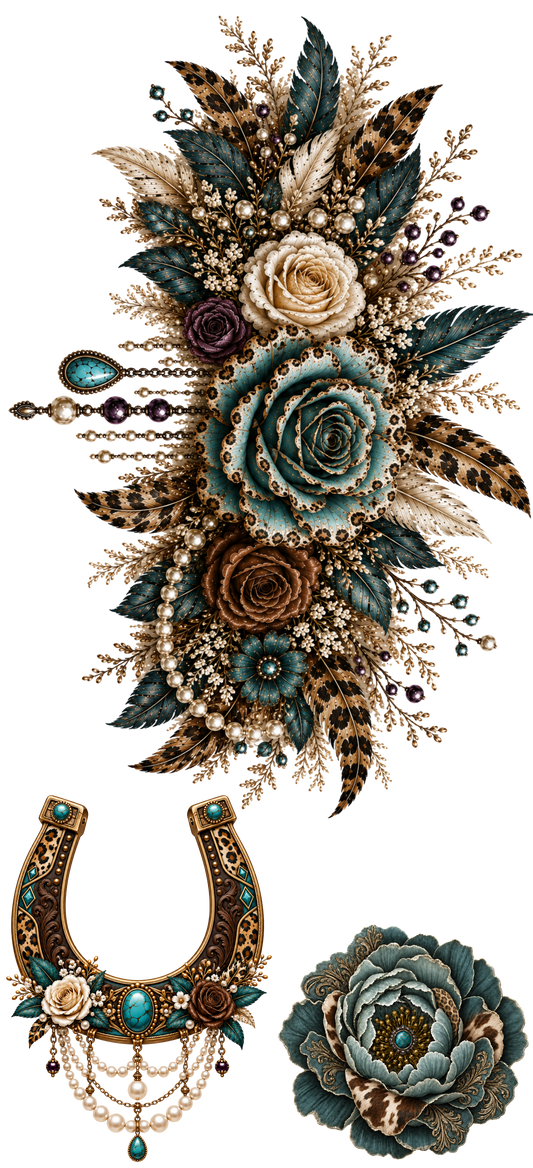 40 OZ - Dusty Turquoise Swag Trio with Horseshoe and Flower