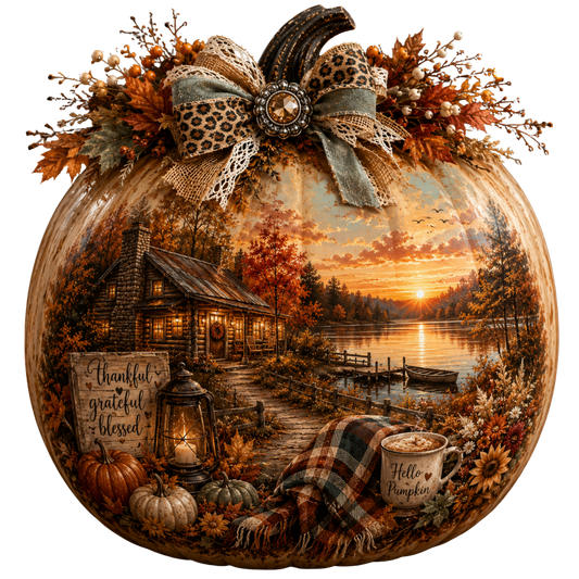 4 Inch - Grateful Lake Scene Pumpkin - 24