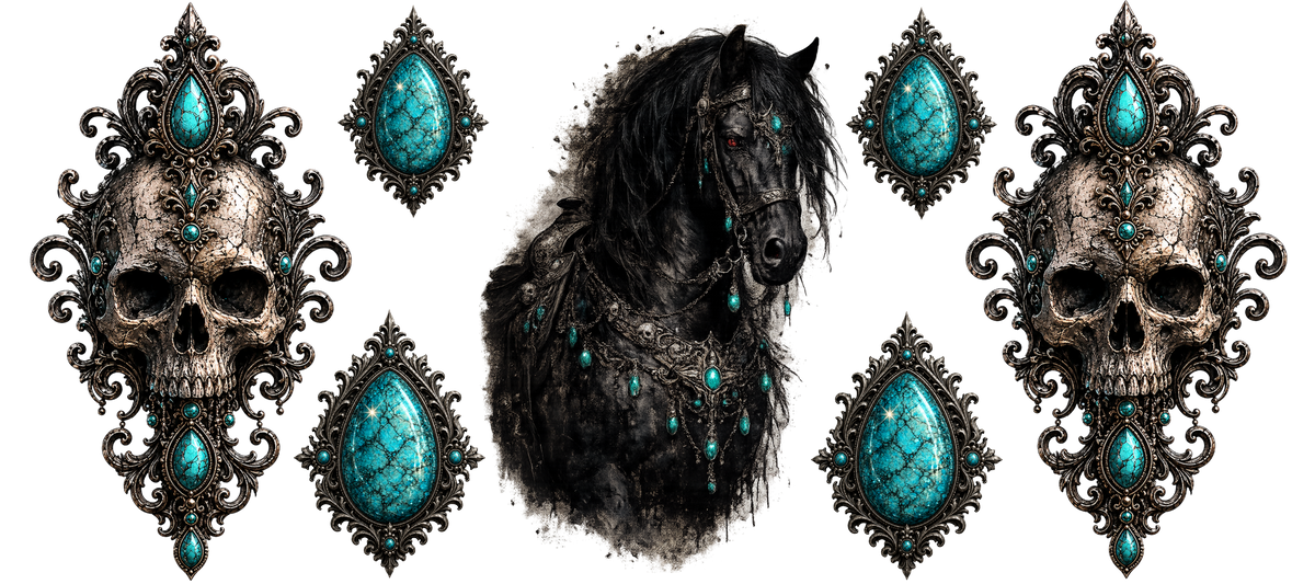 16 Oz Wrap- Grunge/Goth Black Horse & Skulls