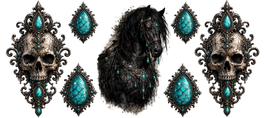 16 Oz Wrap- Grunge/Goth Black Horse & Skulls