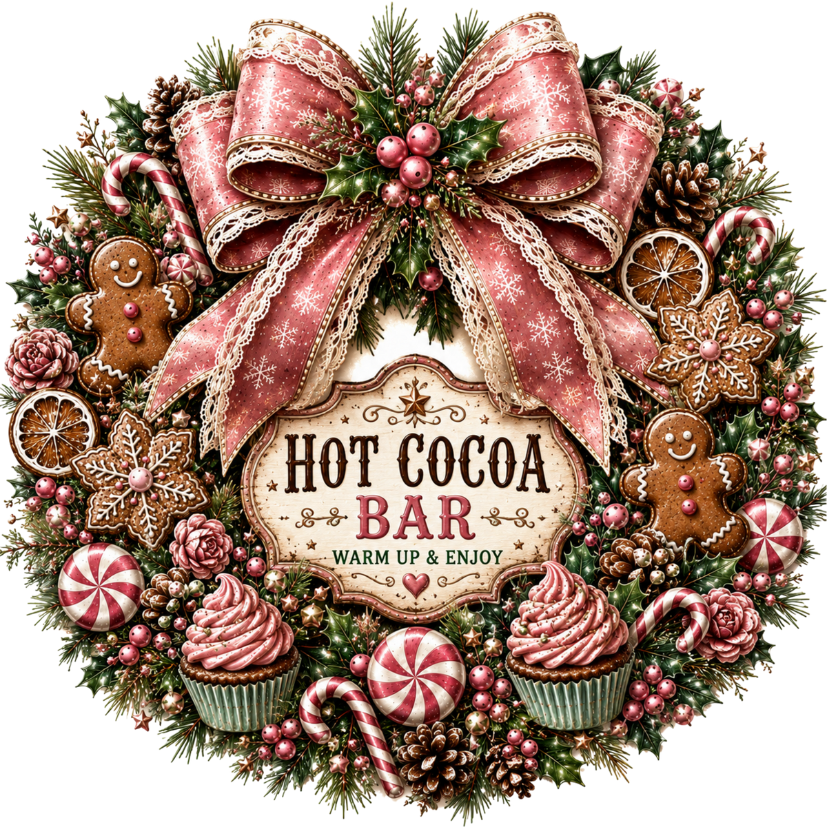 4 Inch - Hot Cocoa Pink Wreath - 6