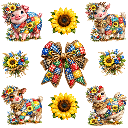 Element Sheet - Patchwork Farm Animals w/ Sunflowers