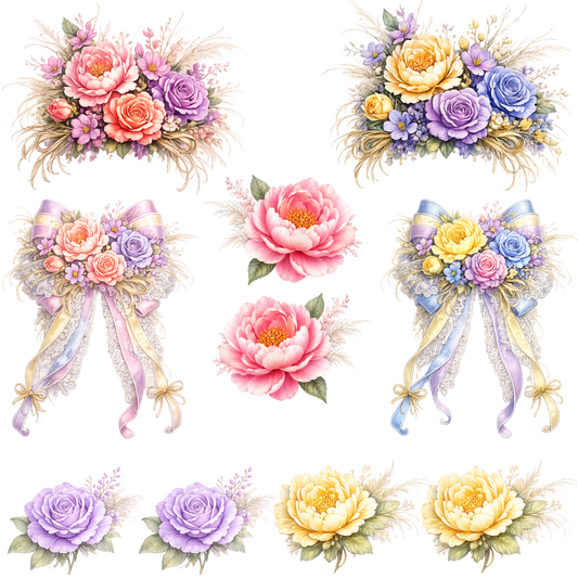 Element Sheet - Pastel Floral with Bows - 28