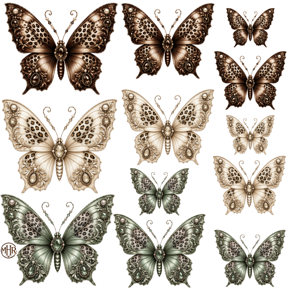 Element - Chocolate, Ivory, Green Butterflies - 6