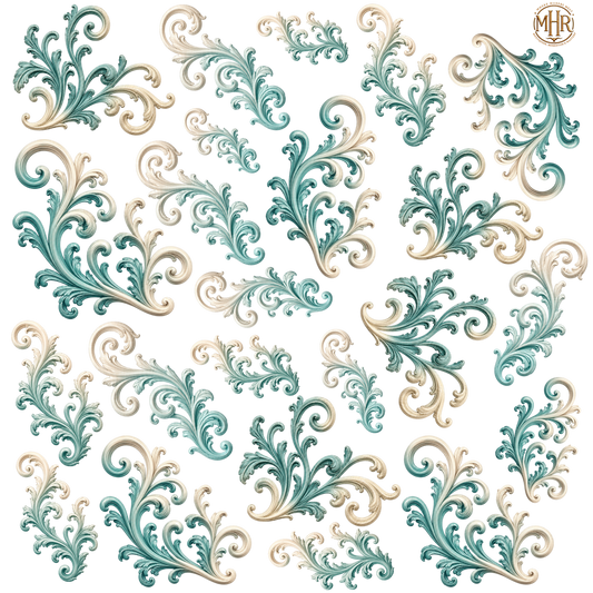 Element - Dusty Teal to Ivory Ombré Filigree - 56