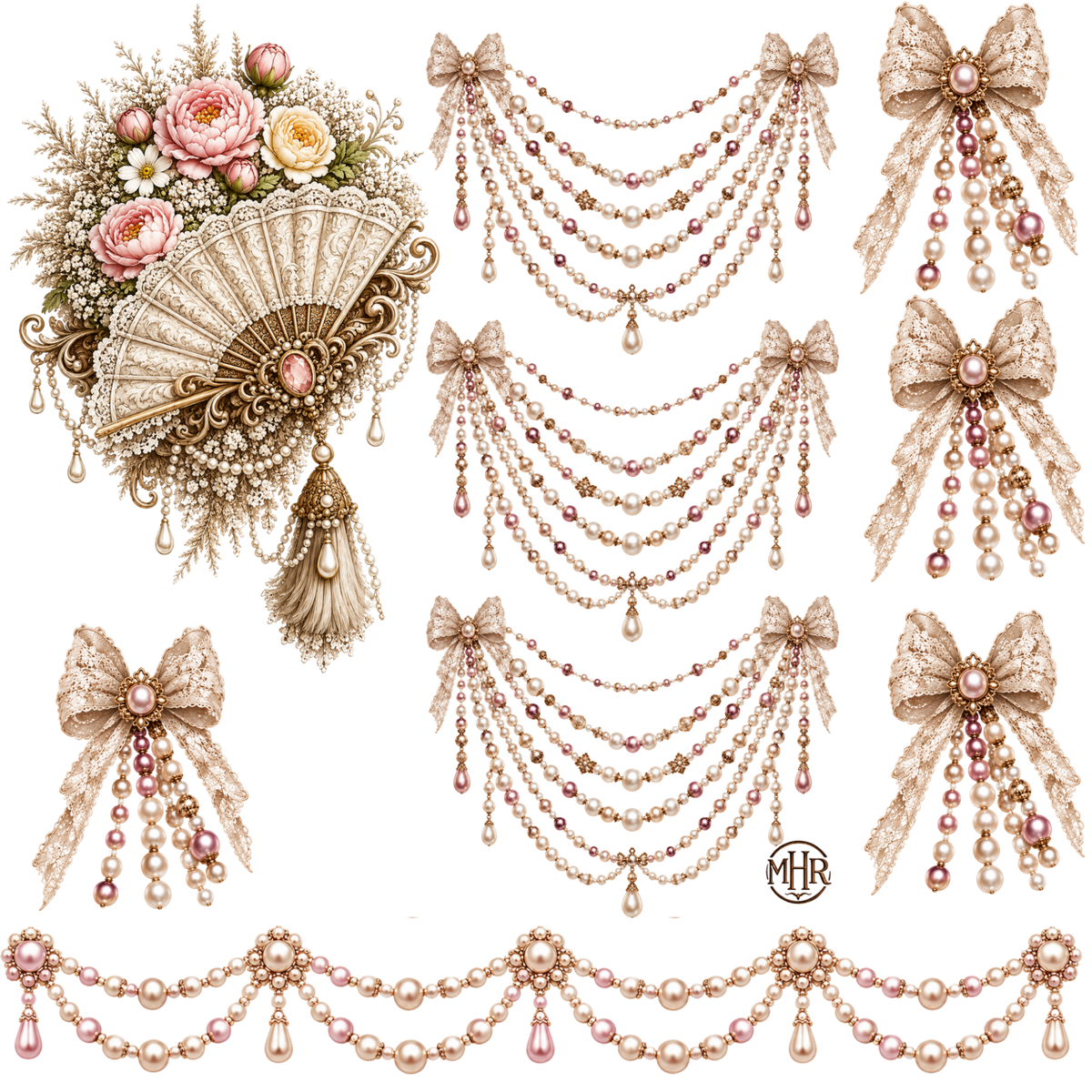 Element - Victorian Pearls with Fan Floral -61