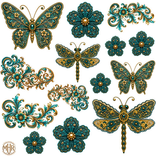 Element - Turquoise - Gold - Dragonfly - Filigree