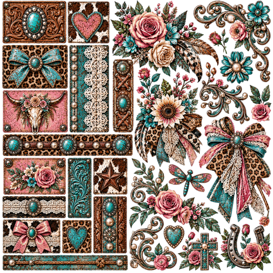 Element - Pink/Turq Patchwork with Floral 2