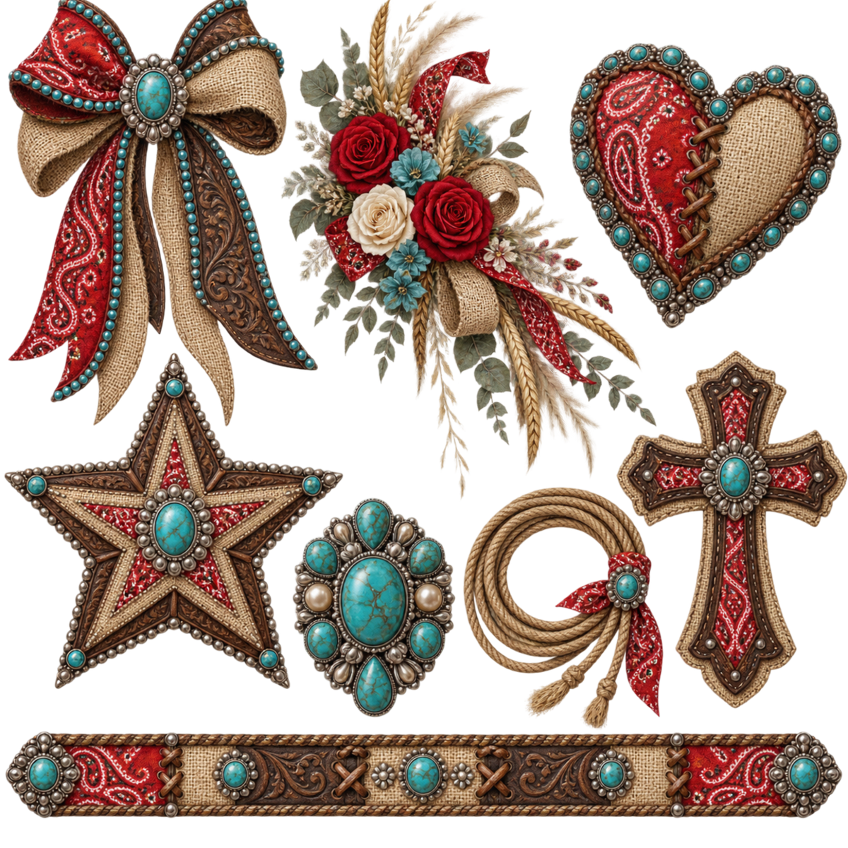 Element - Red Bandanna Star, Heart, Cross, Belt