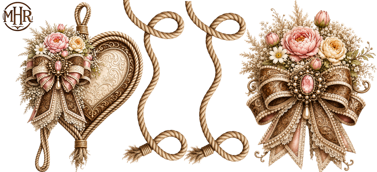 40 OZ Trio - Ivory Tooled Heat, Rope, Bow - 8