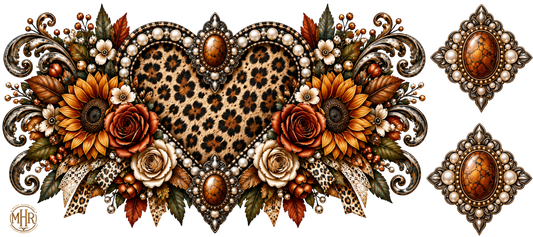 16 Oz - Leopard Heart with Floral and Cabachons