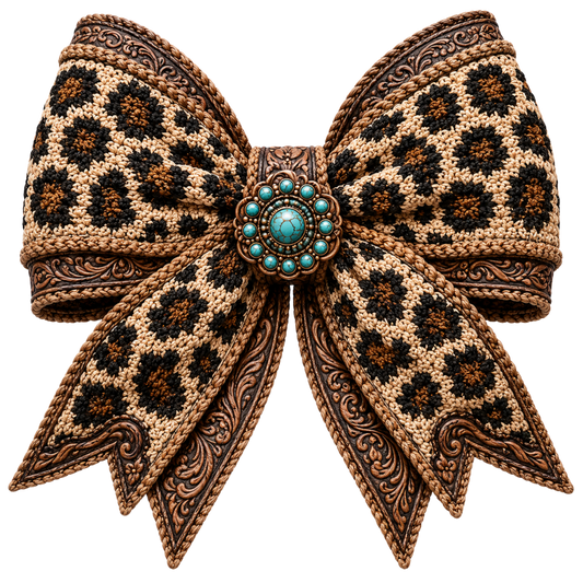 4 Inch Bow - Leopard - Tooled