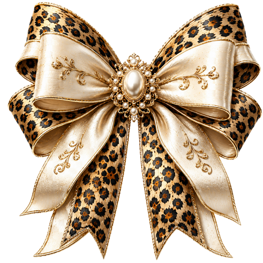 4” Bow - Leopard/Cream Silk - 7