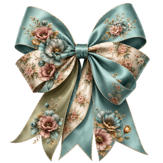 4” Bow - Light Green & Blue, Floral -10