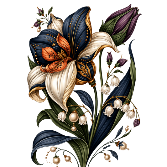 4 Inch - Navy, Eggplant, Coral Floral - 19
