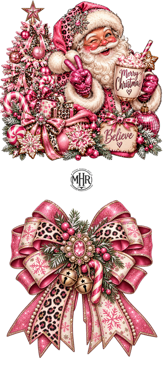 16 OZ Duo - Pink Whimsical Santa