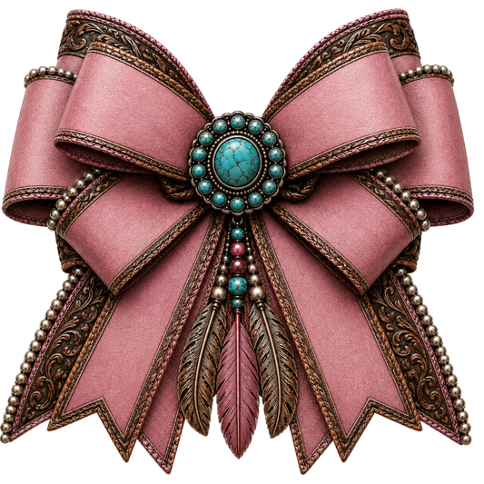 4 Inch Bow - Pink - Tooled Leather