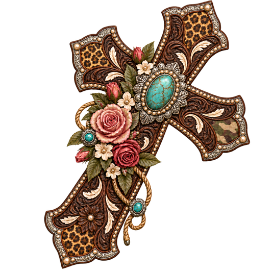 4 Inch - Pink Floral/Camo Cross